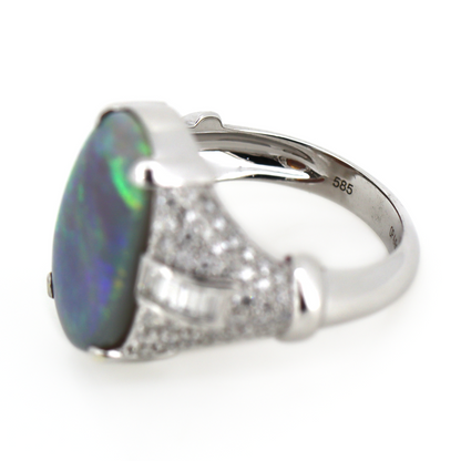 White Gold Lightning Ridge Opal and Diamond Cocktail Ring