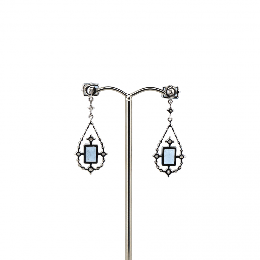 Aquamarine and Diamond Double Drop Earrings