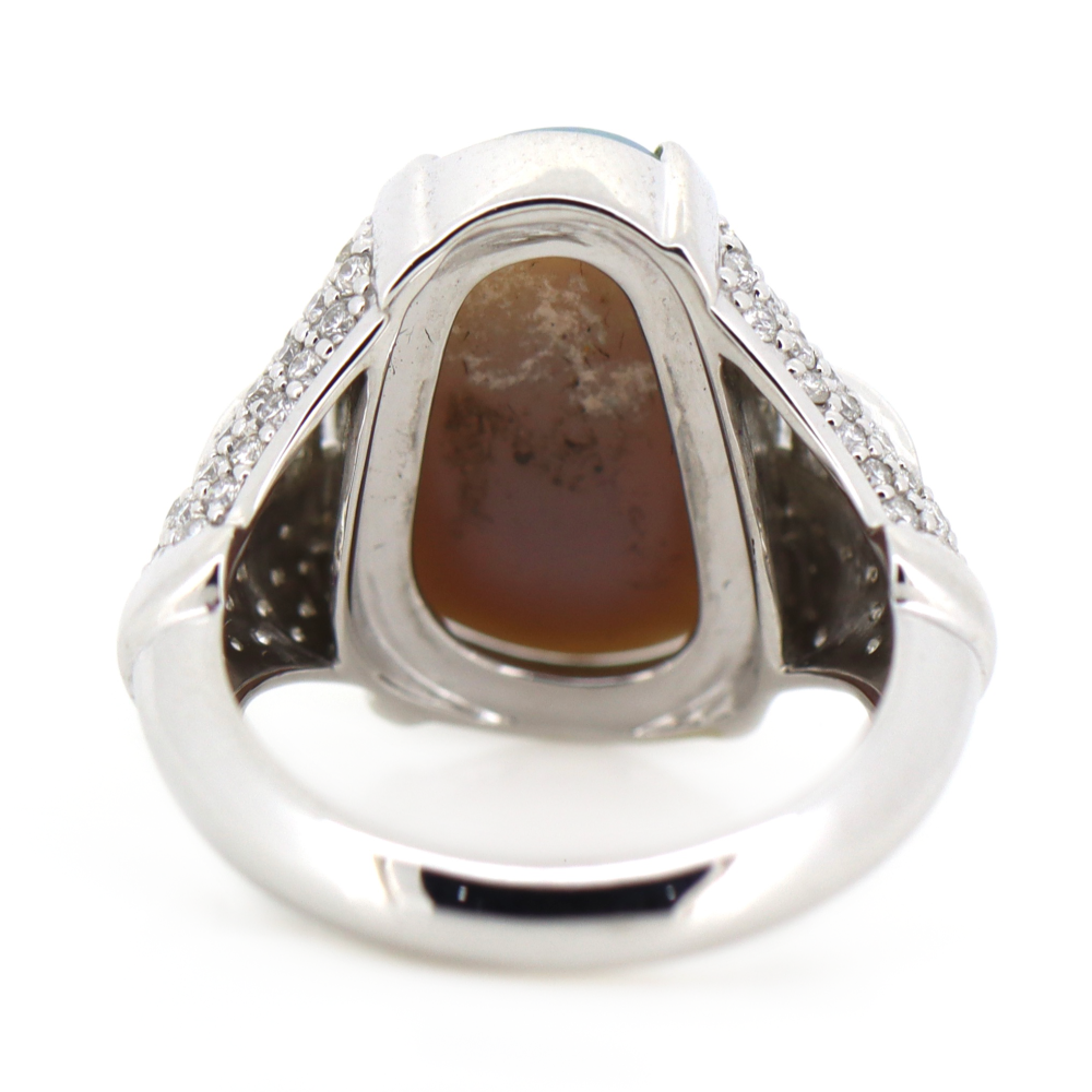 White Gold Lightning Ridge Opal and Diamond Cocktail Ring
