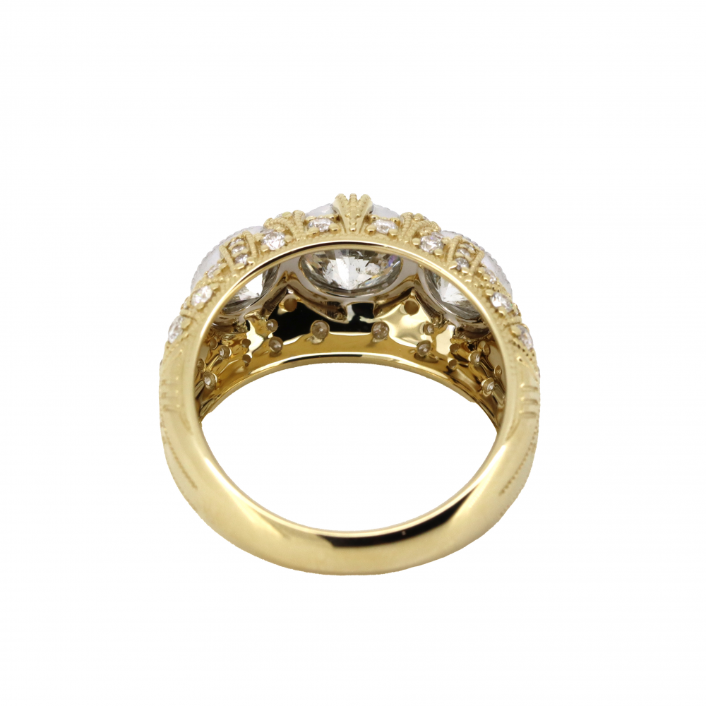 Yellow/White Gold Diamond Trilogy Cluster Ring