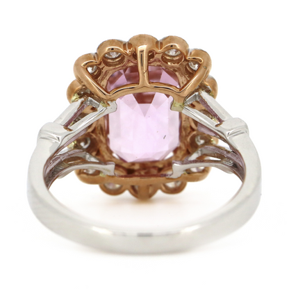 5.48ct White/Rose Gold Kunzite and Diamond Halo Ring