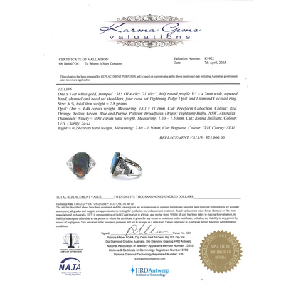 White Gold Lightning Ridge Opal and Diamond Cocktail Ring