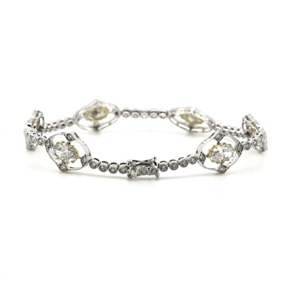 White/Yellow Gold and Diamond Line Bracelet