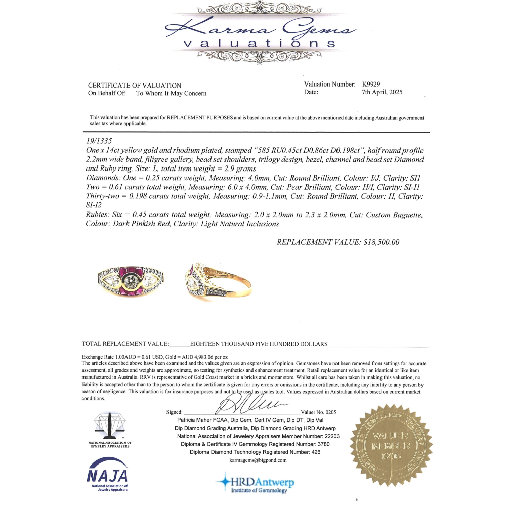 Yellow Gold Diamond & Ruby Ring – Artful Contrast and Vintage Detail