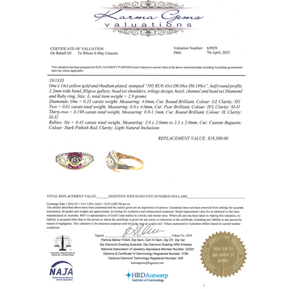 Yellow Gold Diamond & Ruby Ring – Artful Contrast and Vintage Detail