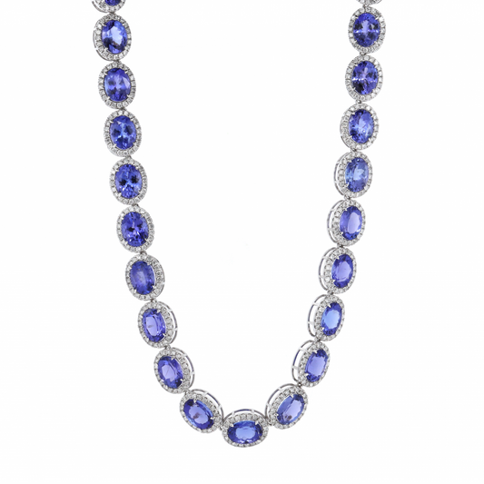 Stunning Tanzanite and Diamond Halo Necklace