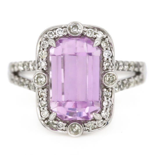 5.00ct White Gold Kunzite and Diamond Halo Split Band Ring