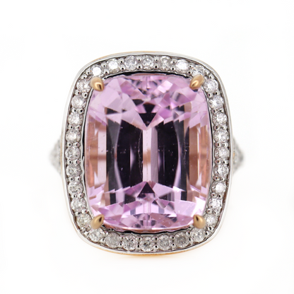 17.30ct Rose Gold Kunzite and Diamond Halo Cocktail Ring
