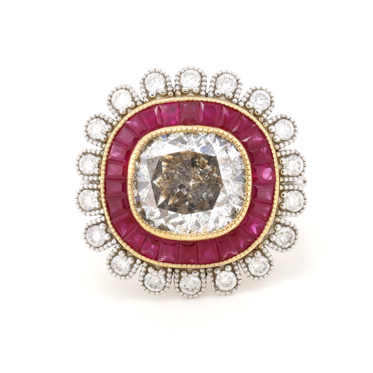 5.04ct Diamond and Ruby Art Deco-Inspired Ring