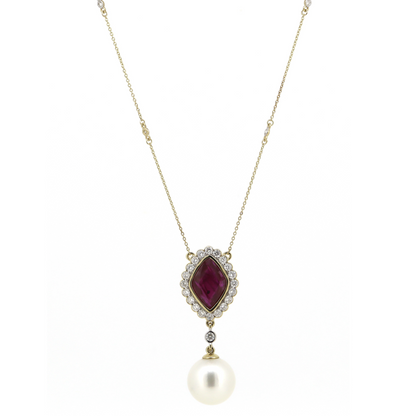Yellow Gold South Sea Pearl, Ruby & Diamond Necklace