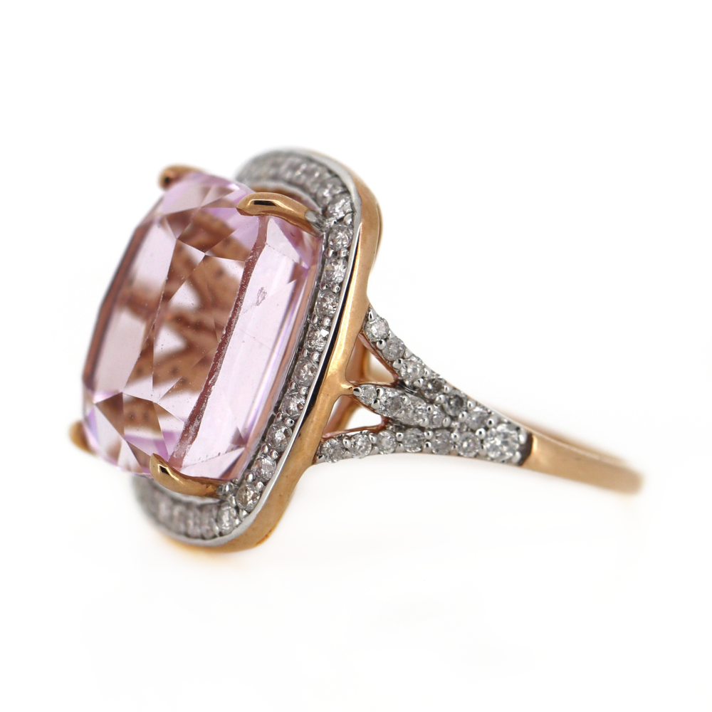 17.30ct Rose Gold Kunzite and Diamond Halo Cocktail Ring