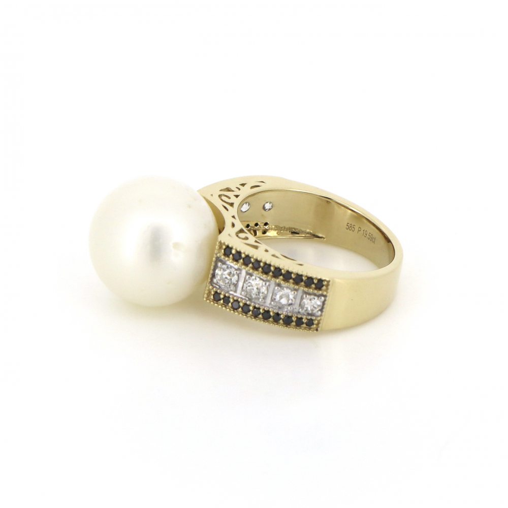 Yellow Gold Pearl and Diamond Cocktail Ring