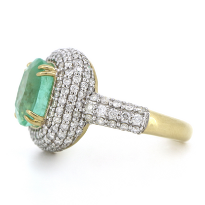 Yellow Gold, 3.52ct Colombian Emerald and Diamond, Cluster Ring