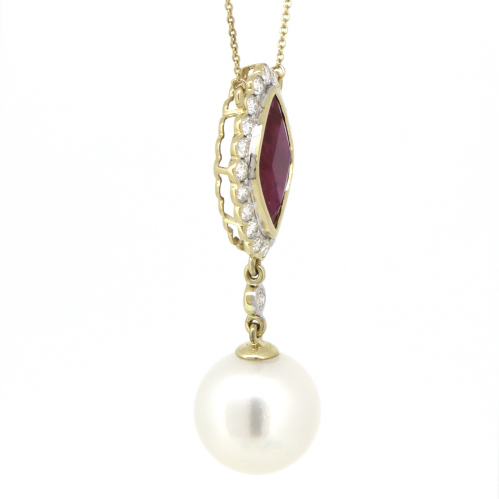 Yellow Gold South Sea Pearl, Ruby & Diamond Necklace