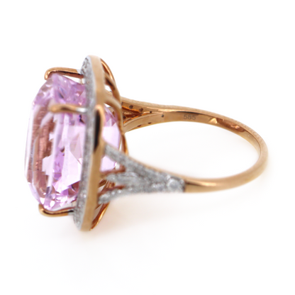 17.30ct Rose Gold Kunzite and Diamond Halo Cocktail Ring