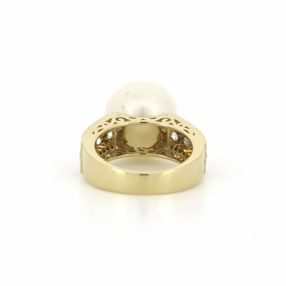 Yellow Gold Pearl and Diamond Cocktail Ring