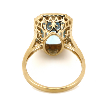 5.24ct Emerald cut Aquamarine & Diamond Halo Ring