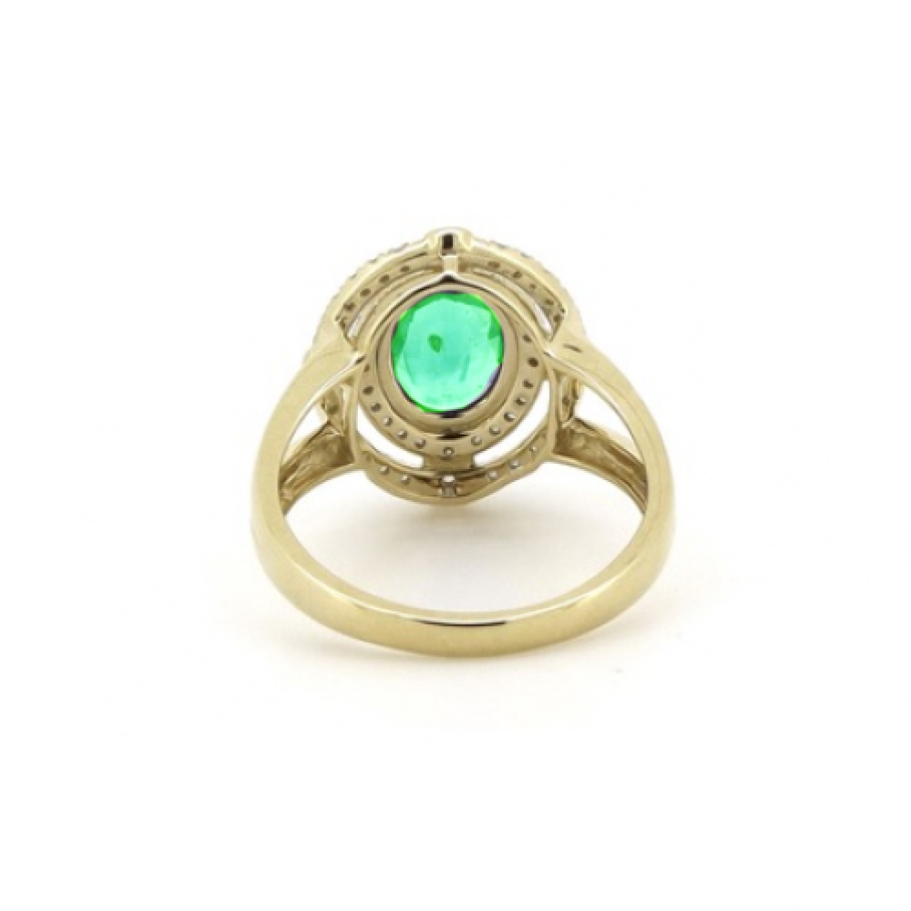 1.74ct Yellow Gold Emerald and Diamond Double Halo Statement Ring