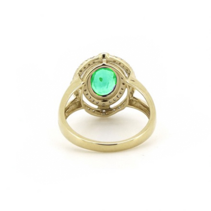 1.74ct Yellow Gold Emerald and Diamond Double Halo Statement Ring