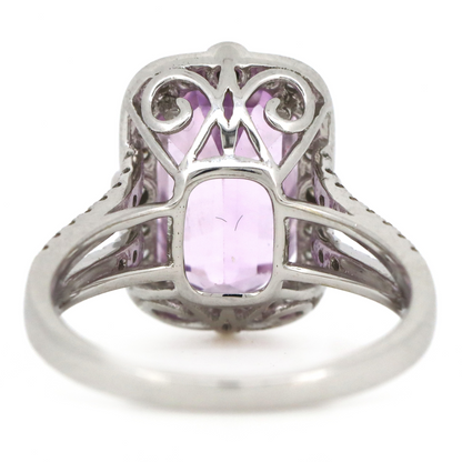 5.00ct White Gold Kunzite and Diamond Halo Split Band Ring