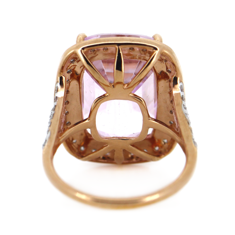 17.30ct Rose Gold Kunzite and Diamond Halo Cocktail Ring