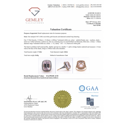 17.30ct Rose Gold Kunzite and Diamond Halo Cocktail Ring