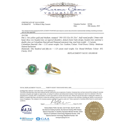 Yellow Gold, 3.52ct Colombian Emerald and Diamond, Cluster Ring