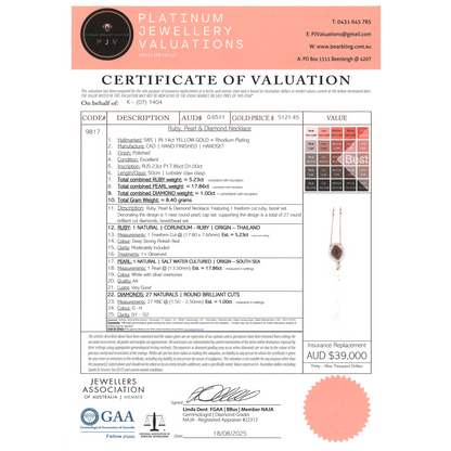 Yellow Gold South Sea Pearl, Ruby & Diamond Necklace