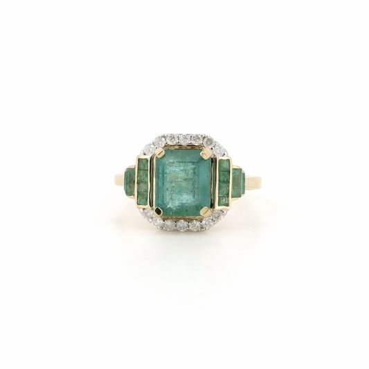 Emerald and Diamond Art Deco Style Ring