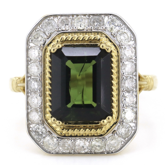 3.32ct Green Tourmaline & Diamond Antique-Inspired Ring