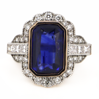5.56ct Rose Gold, Blue Sapphire and Diamond, Antique Inspired Ring