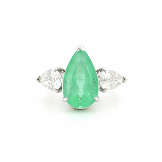 5.45ct Colombian Emerald and Diamond Trilogy Ring