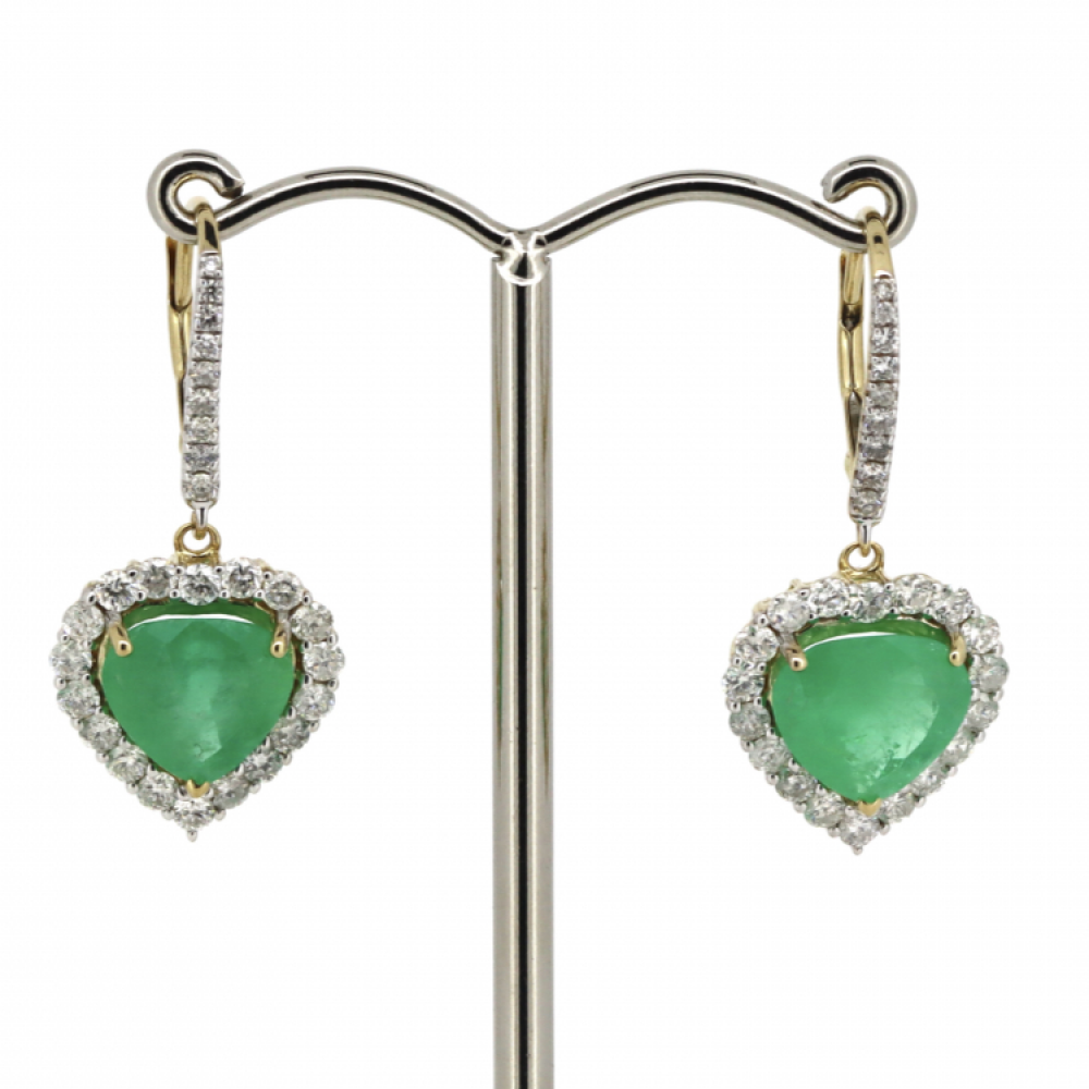 5.39ct TSW Colombian Emerald and Diamond Halo Drop Earrings