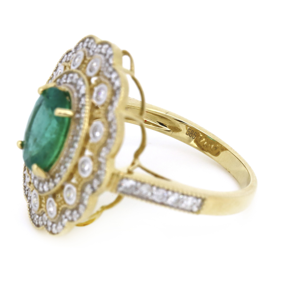 Yellow Gold Colombian Emerald & Diamond Cluster Ring