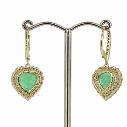 5.39ct TSW Colombian Emerald and Diamond Halo Drop Earrings