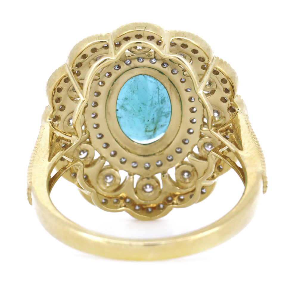 Yellow Gold Colombian Emerald & Diamond Cluster Ring