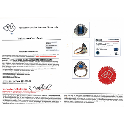 5.56ct Rose Gold, Blue Sapphire and Diamond, Antique Inspired Ring