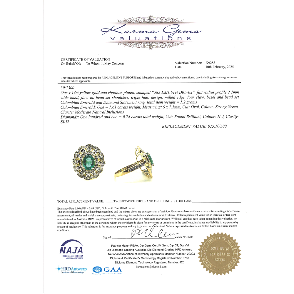 Yellow Gold Colombian Emerald & Diamond Cluster Ring