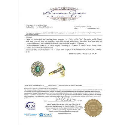 Yellow Gold Colombian Emerald & Diamond Cluster Ring