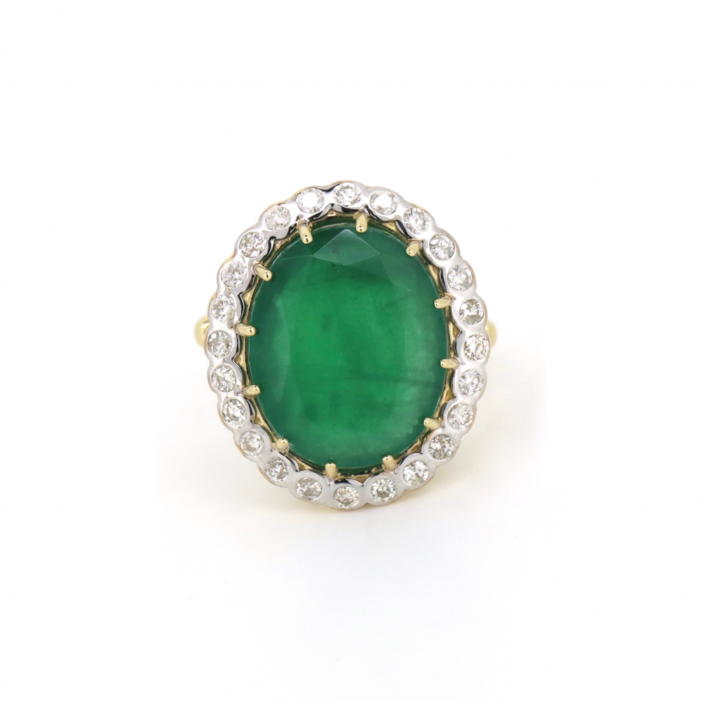 Emerald and Diamond Vintage-Inspired Halo Cocktail Ring