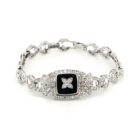 Black Onyx and Diamond Art Deco Inspired Bracelet