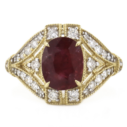 1.78ct Yellow Gold Ruby and Diamond Art Deco Inspired Ring