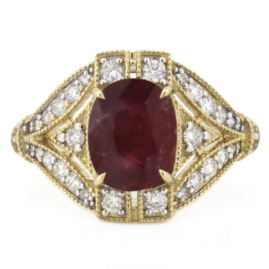 1.78ct Yellow Gold Ruby and Diamond Art Deco Inspired Ring