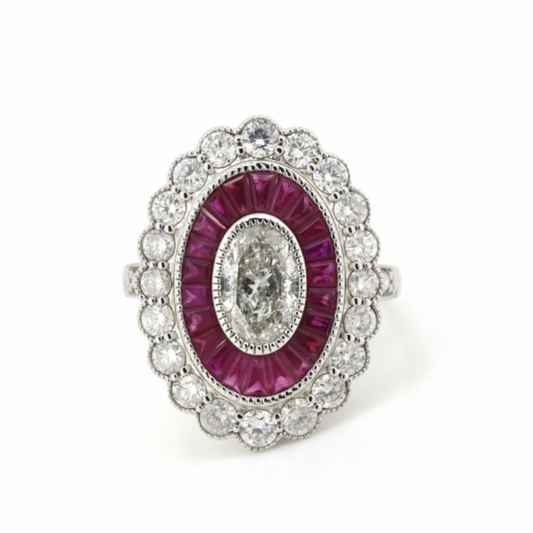 Ruby and Diamond Art Deco Inspired Ring