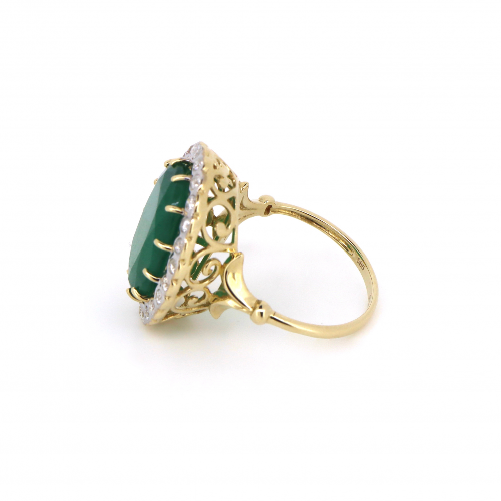 Emerald and Diamond Vintage-Inspired Halo Cocktail Ring