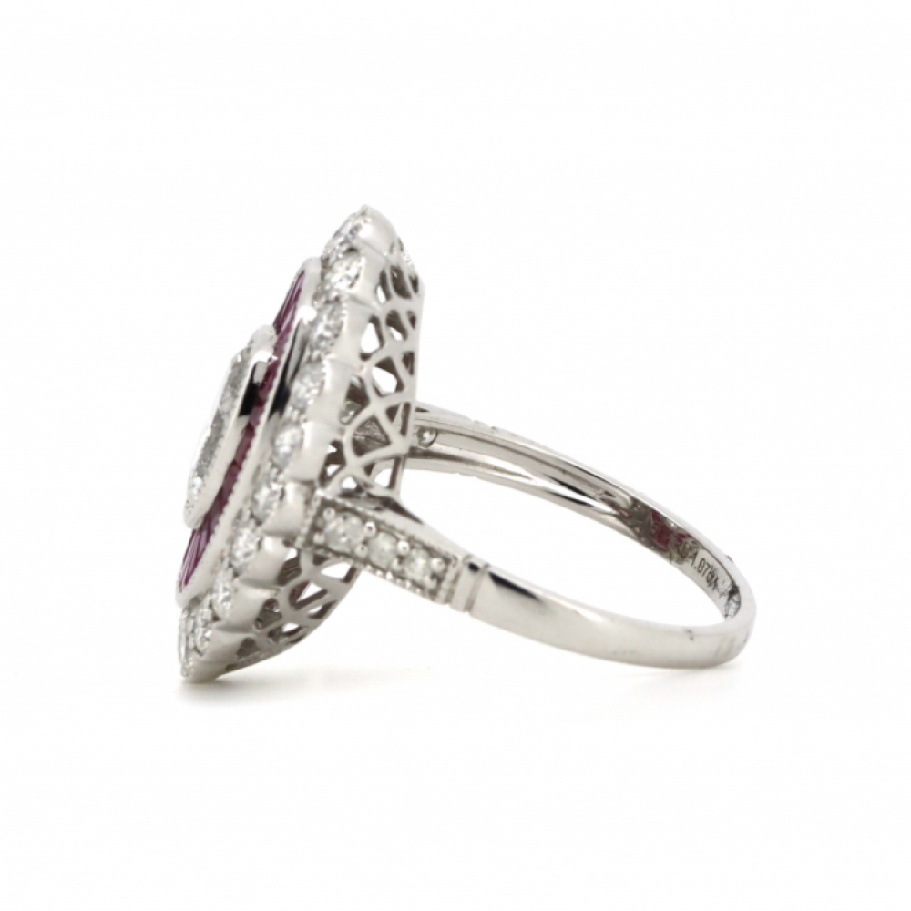 Ruby and Diamond Art Deco Inspired Ring