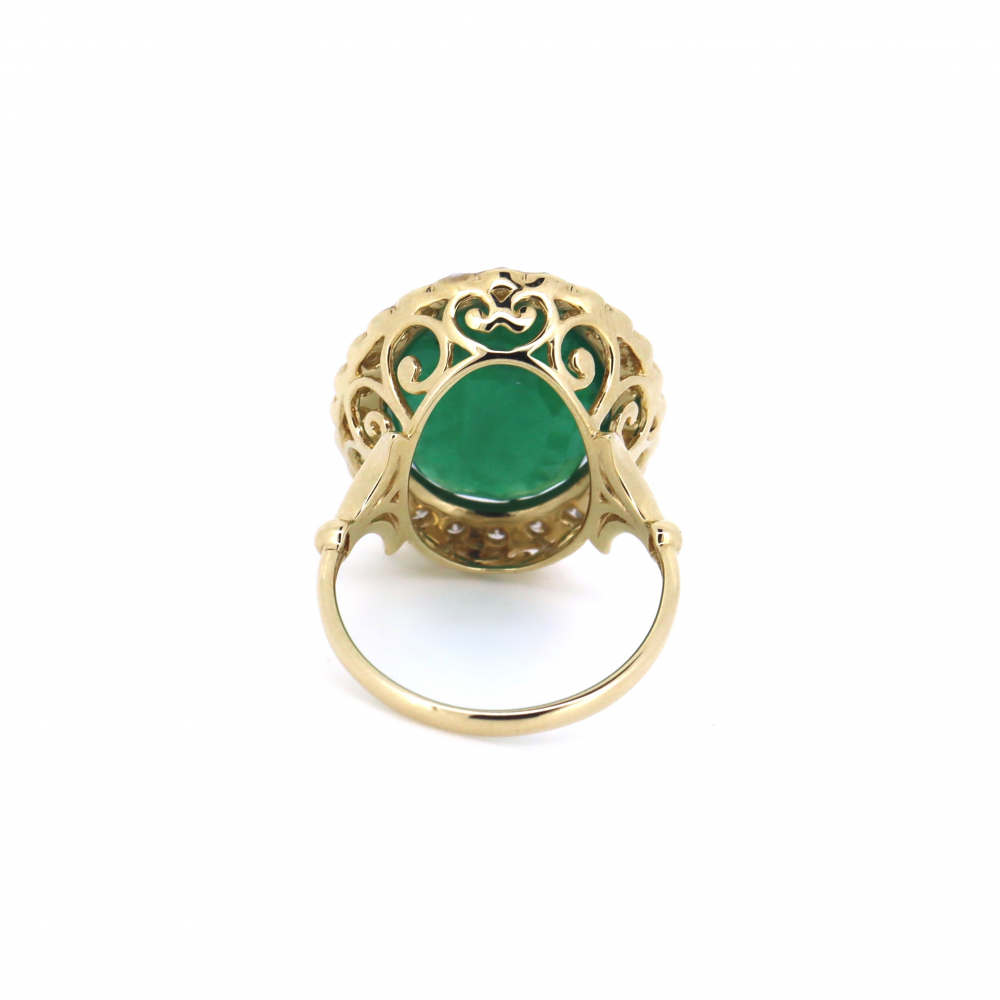 Emerald and Diamond Vintage-Inspired Halo Cocktail Ring