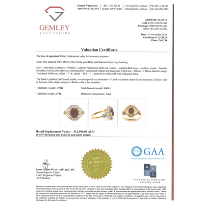 1.78ct Yellow Gold Ruby and Diamond Art Deco Inspired Ring