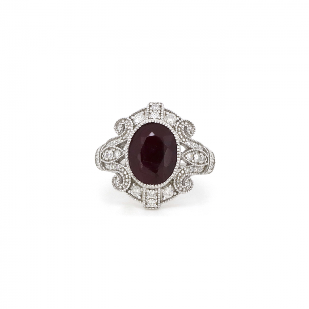 3.56ct Oval Ruby and Diamond Vintage-Inspired Ring