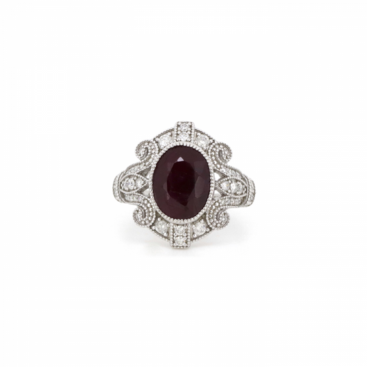 3.56ct Oval Ruby and Diamond Vintage-Inspired Ring